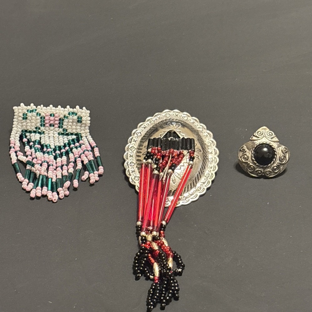 Native American Style Beaded Fringe Earrings Brooch Lot Southwest Boho